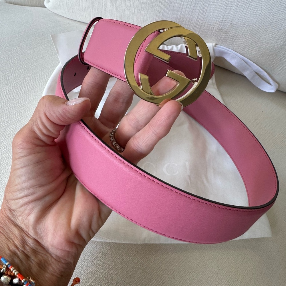 Gucci Pink Leather Belt with Gold Buckle